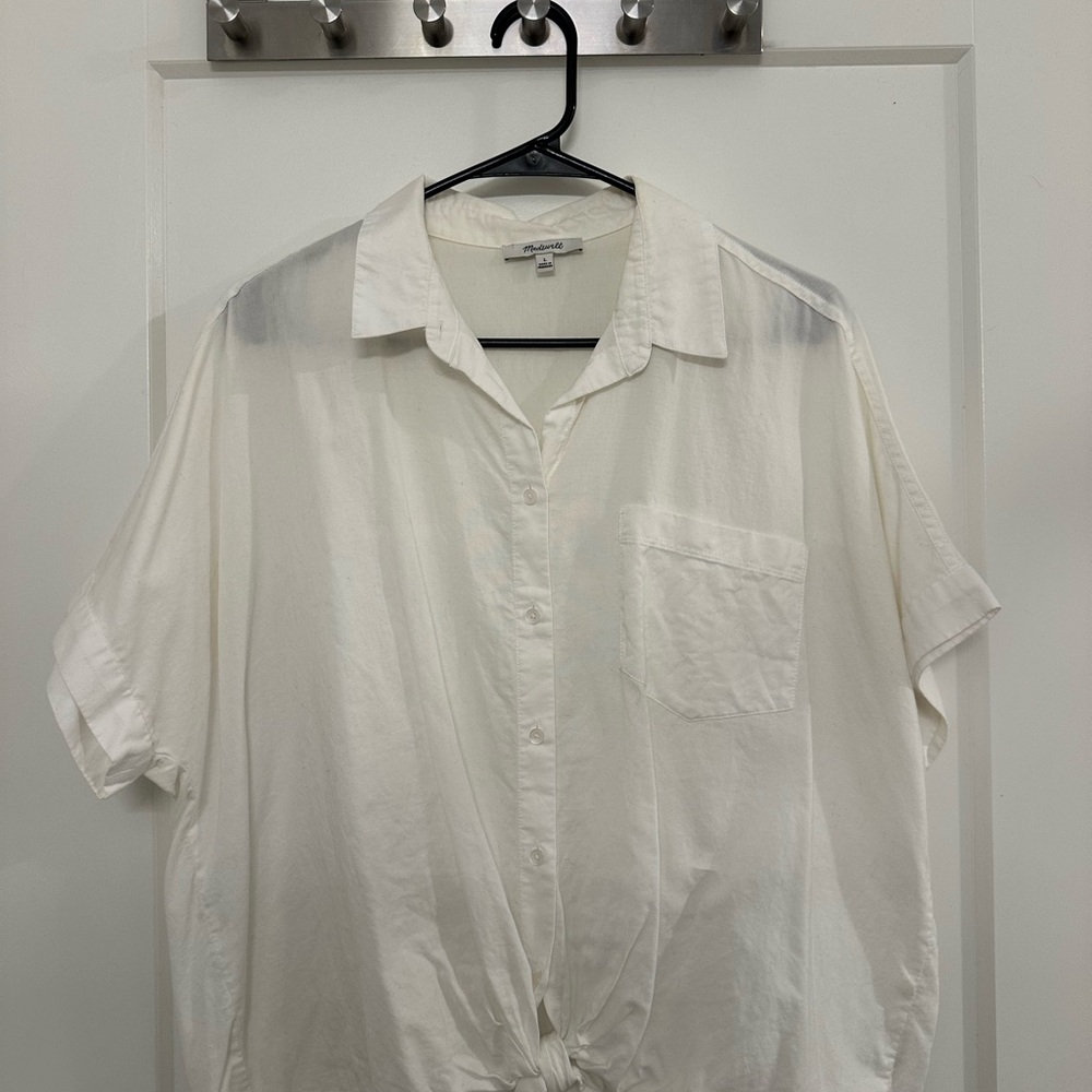 Madewell linen button down, tie in front, short sleeve